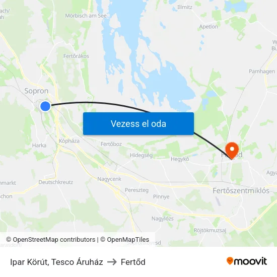 Ipar Körút, Tesco Áruház to Fertőd map