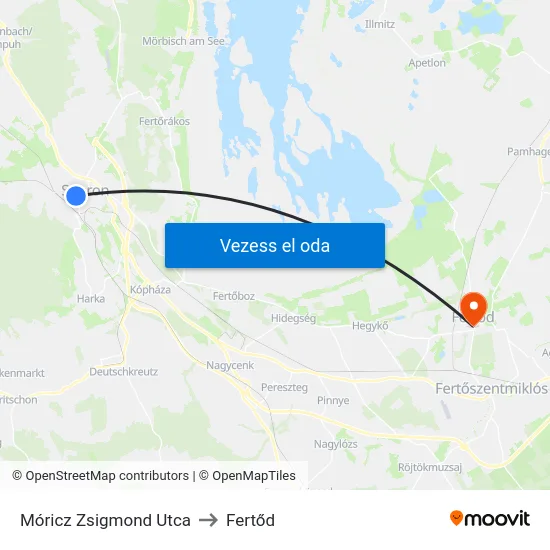 Móricz Zsigmond Utca to Fertőd map