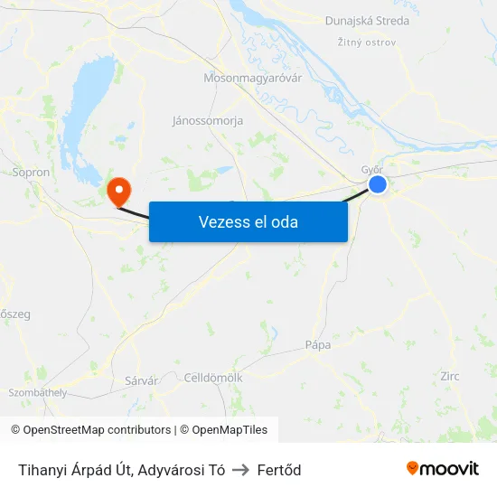 Tihanyi Árpád Út, Adyvárosi Tó to Fertőd map
