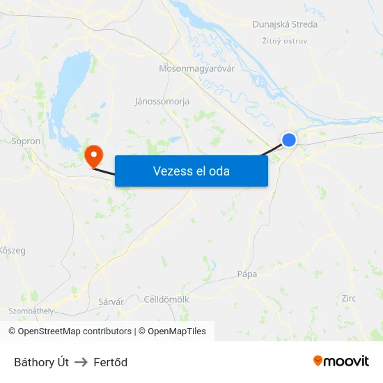 Báthory Út to Fertőd map