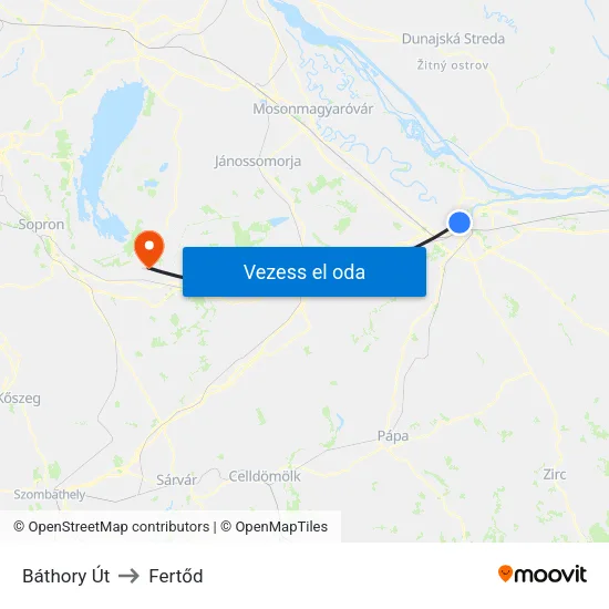 Báthory Út to Fertőd map