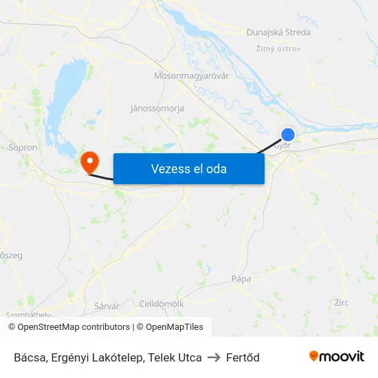 Bácsa, Ergényi Lakótelep, Telek Utca to Fertőd map