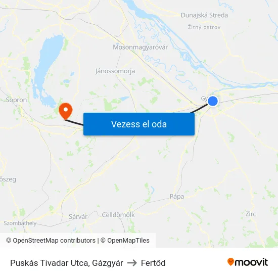 Puskás Tivadar Utca, Gázgyár to Fertőd map