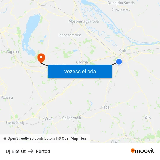 Új Élet Út to Fertőd map