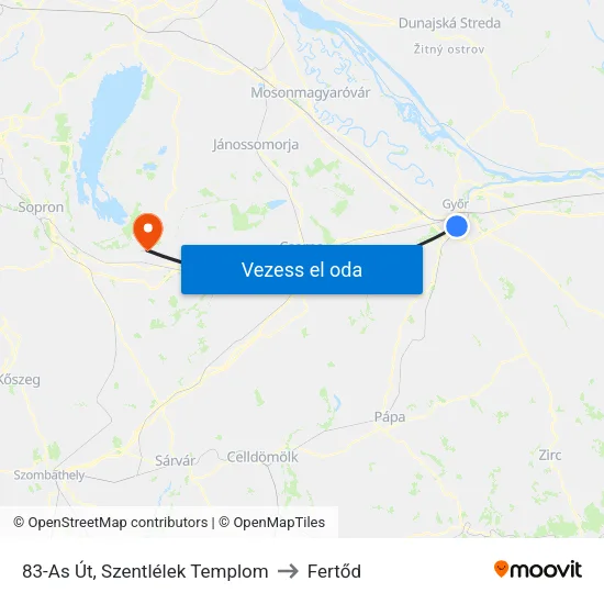 83-As Út, Szentlélek Templom to Fertőd map
