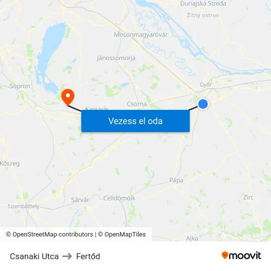 Csanaki Utca to Fertőd map