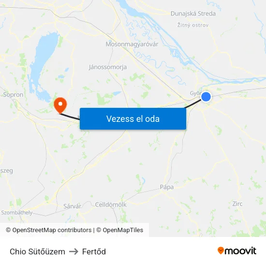 Chio Sütőüzem to Fertőd map