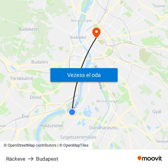Ráckeve to Budapest map
