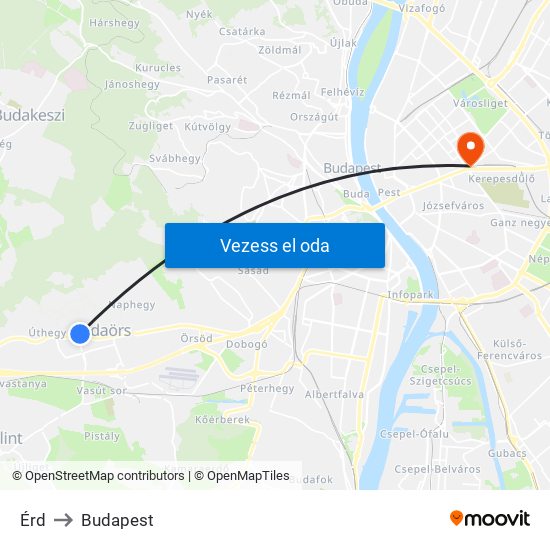 Érd to Budapest map