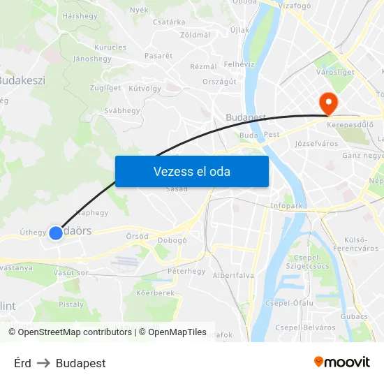 Érd to Budapest map