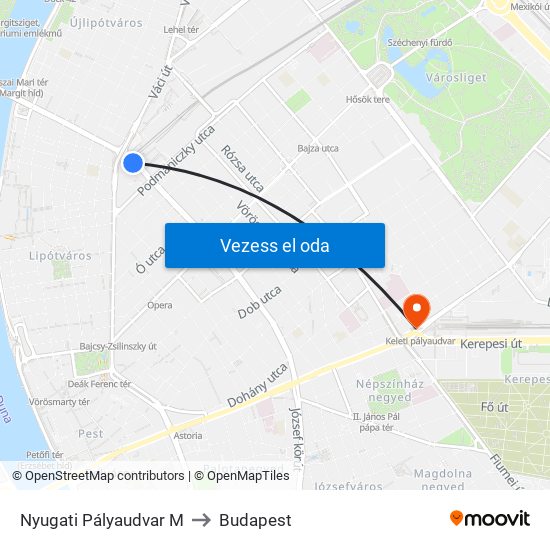 Nyugati Pályaudvar M to Budapest map