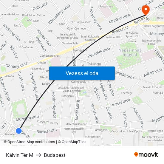 Kálvin Tér M to Budapest map