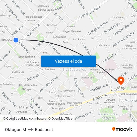 Oktogon M to Budapest map