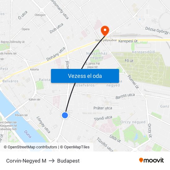 Corvin-Negyed M to Budapest map