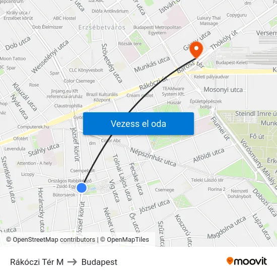 Rákóczi Tér M to Budapest map