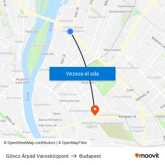 Göncz Árpád Városközpont to Budapest map