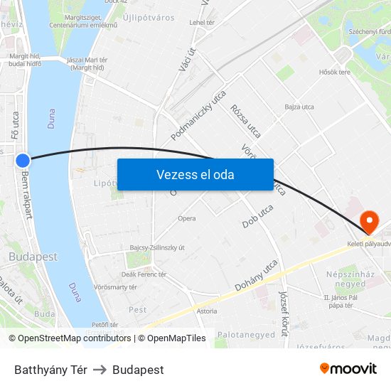 Batthyány Tér to Budapest map