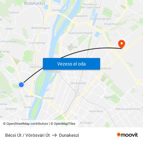 Bécsi Út / Vörösvári Út to Dunakeszi map