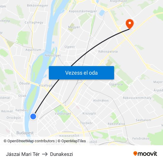 Jászai Mari Tér to Dunakeszi map