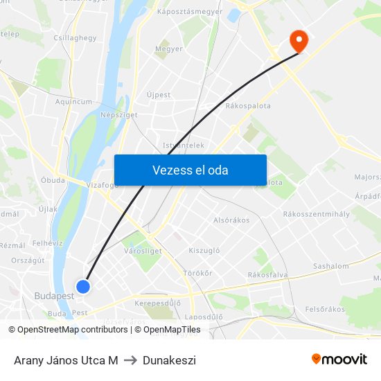 Arany János Utca M to Dunakeszi map
