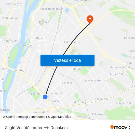 Zugló Vasútállomás to Dunakeszi map