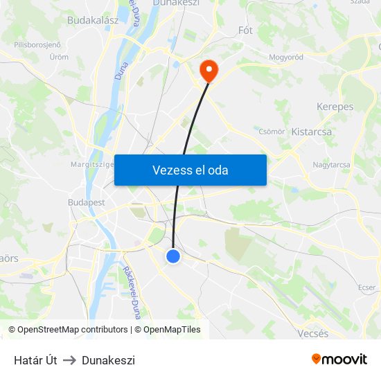 Határ Út to Dunakeszi map