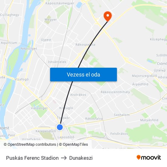 Puskás Ferenc Stadion to Dunakeszi map