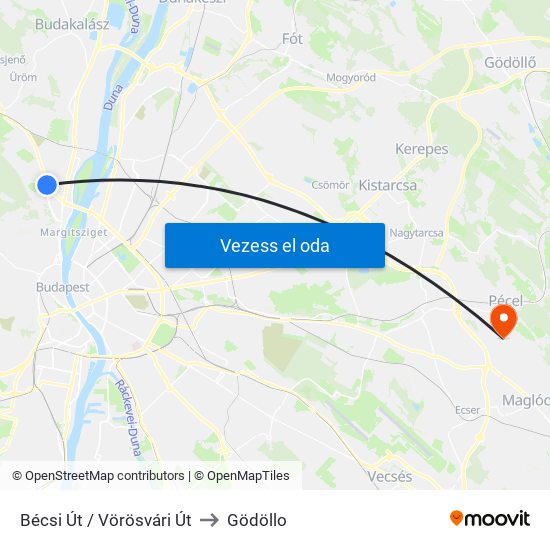 Bécsi Út / Vörösvári Út to Gödöllo map