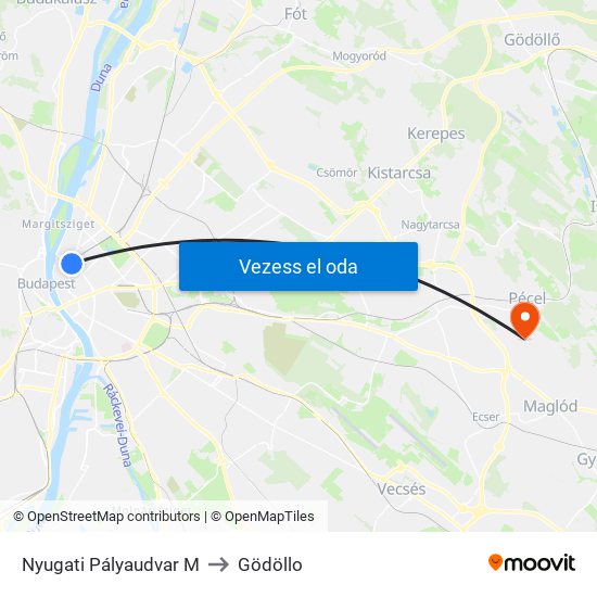 Nyugati Pályaudvar M to Gödöllo map