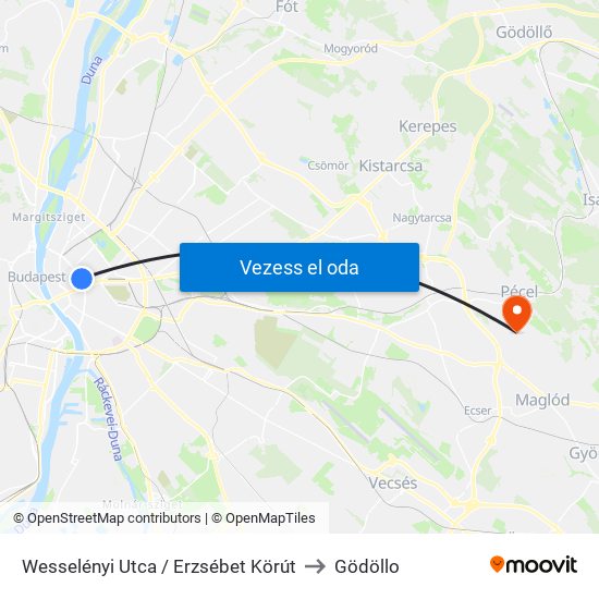 Wesselényi Utca / Erzsébet Körút to Gödöllo map