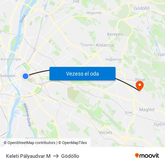 Keleti Pályaudvar M to Gödöllo map