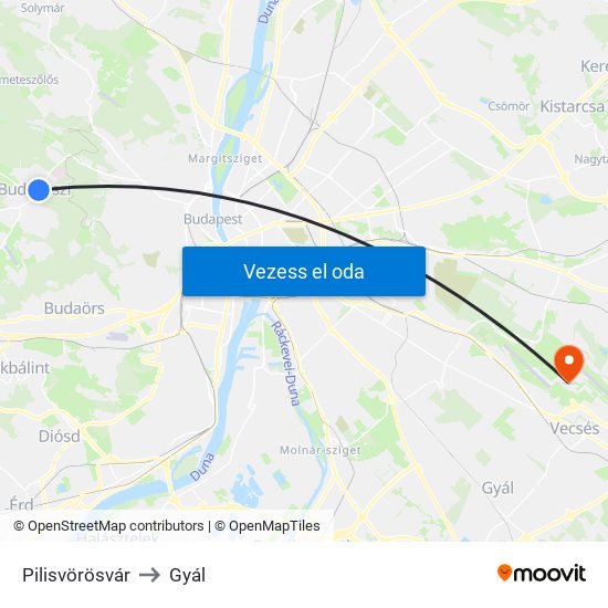 Pilisvörösvár to Gyál map