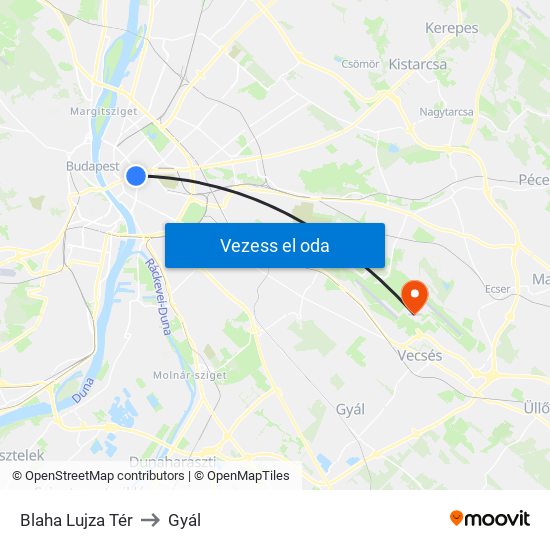 Blaha Lujza Tér to Gyál map