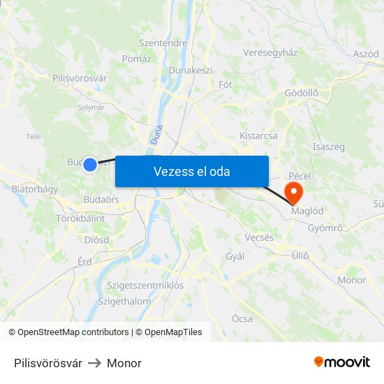 Pilisvörösvár to Monor map