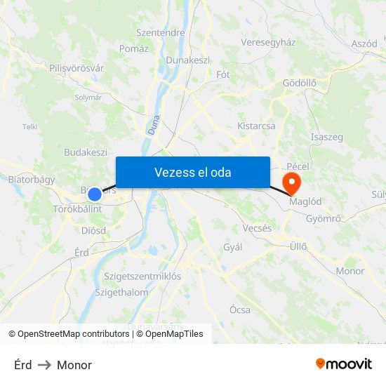 Érd to Monor map