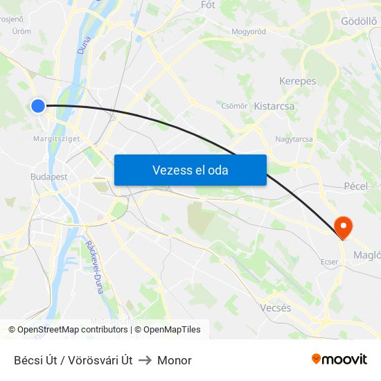 Bécsi Út / Vörösvári Út to Monor map