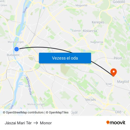 Jászai Mari Tér to Monor map