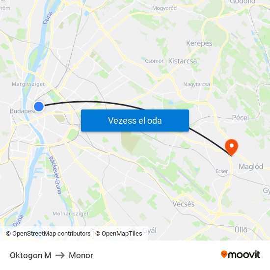 Oktogon M to Monor map