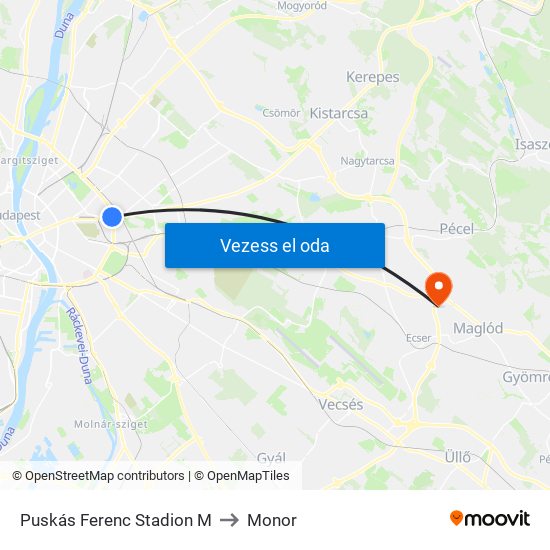 Puskás Ferenc Stadion M to Monor map