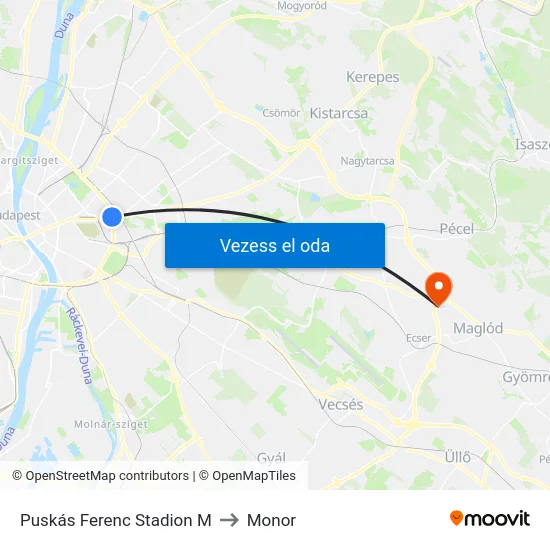 Puskás Ferenc Stadion M to Monor map
