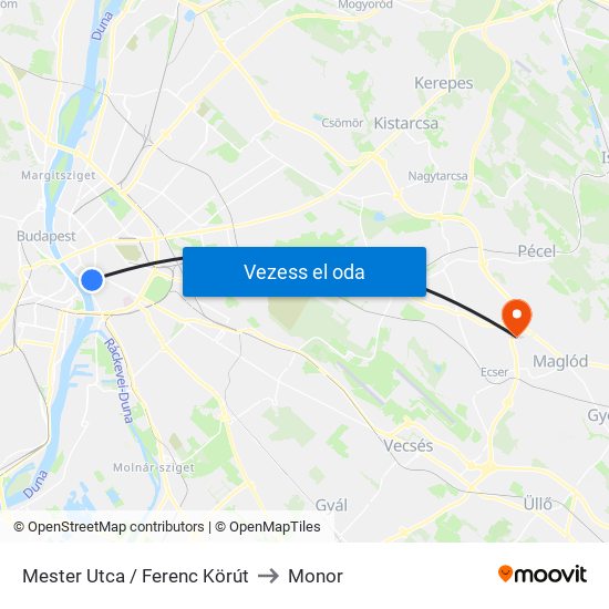 Mester Utca / Ferenc Körút to Monor map