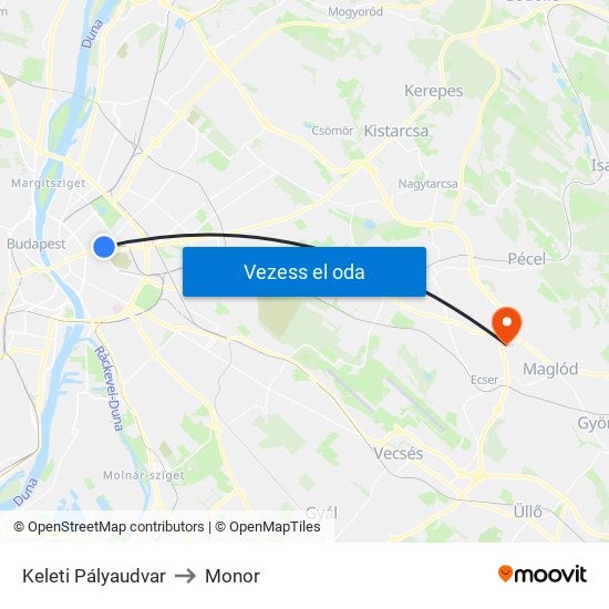 Keleti Pályaudvar to Monor map
