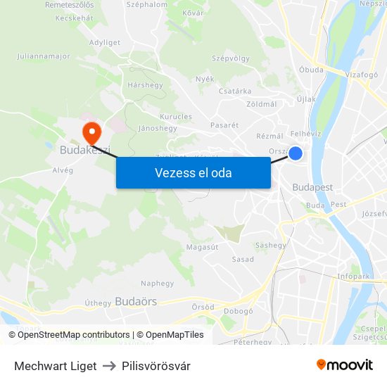 Mechwart Liget to Pilisvörösvár map