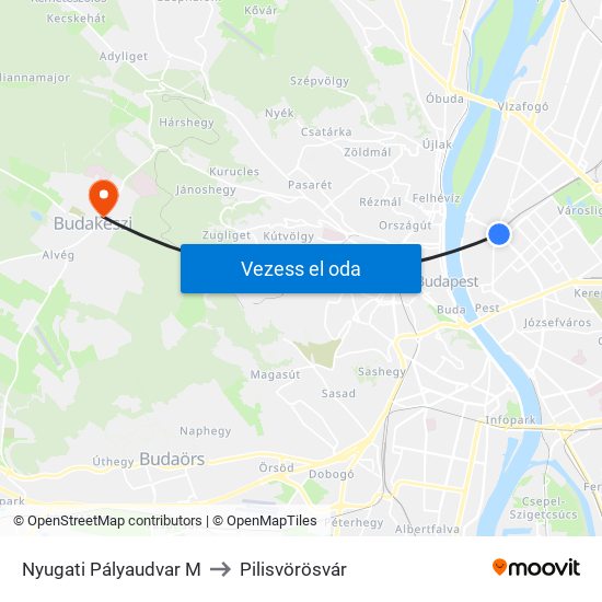 Nyugati Pályaudvar M to Pilisvörösvár map