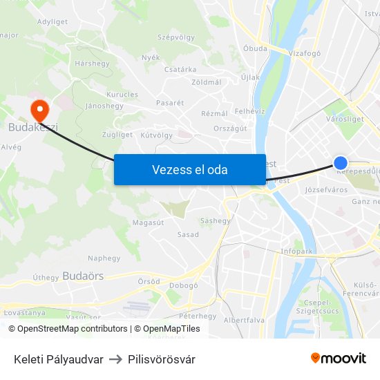 Keleti Pályaudvar to Pilisvörösvár map