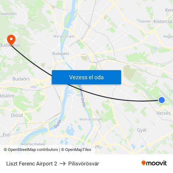 Liszt Ferenc Airport 2 to Pilisvörösvár map