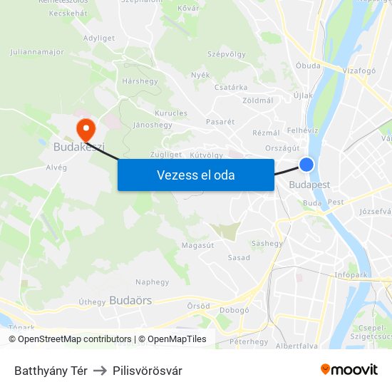 Batthyány Tér to Pilisvörösvár map
