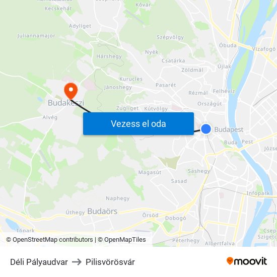 Déli Pályaudvar to Pilisvörösvár map