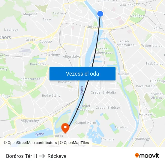 Boráros Tér H to Ráckeve map