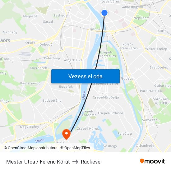 Mester Utca / Ferenc Körút to Ráckeve map